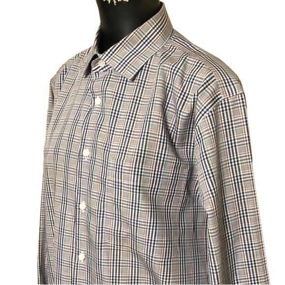 Neiman Marcus Cotton Trim Fit Button Down Shirt Blue Plaid - Picture 3 of 3